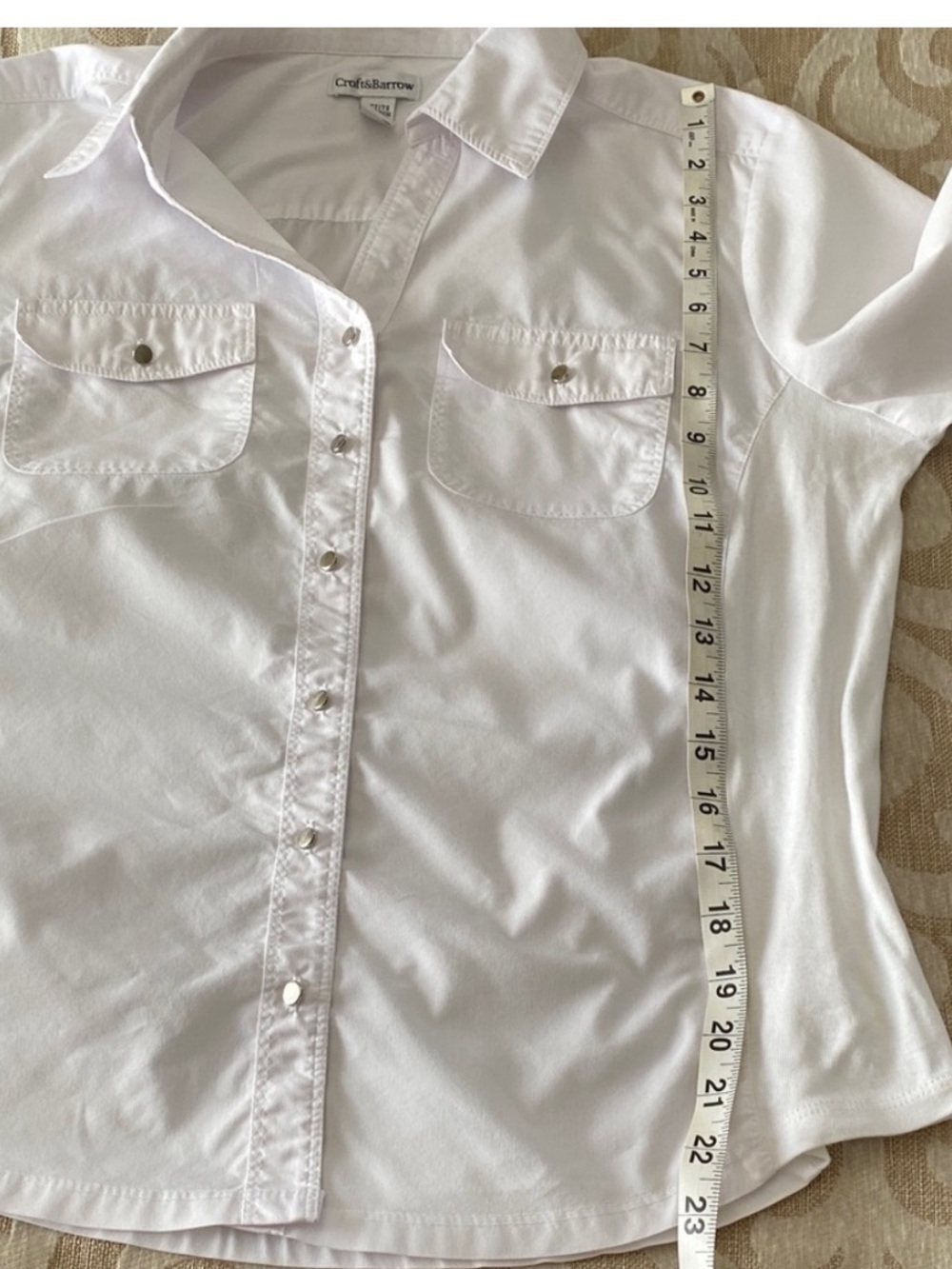 Croft & Barrow Petite Medium White Stretch Button-Up Shirt Roll Tab Sleeves - Picture 4 of 9